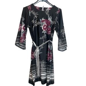 NY Collection Womens Floral Print Round Neck Dress Flutter Sleeve Size 2X Black